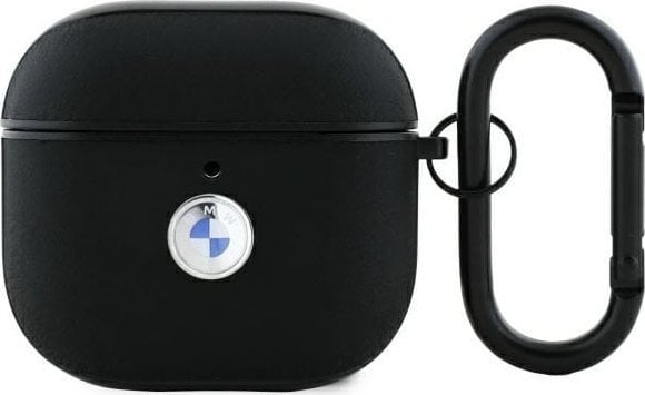 Футрола за слушалки BMW Genuine Leather за AirPods 4, природна кожа, со карабин, црна