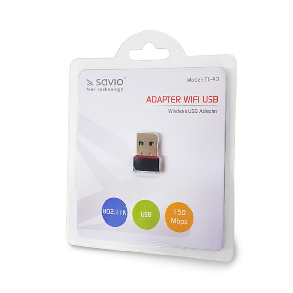 Përshtatës Wi-Fi USB Savio CL-43, Realtek RTL8188CU, 802.11n, i zi