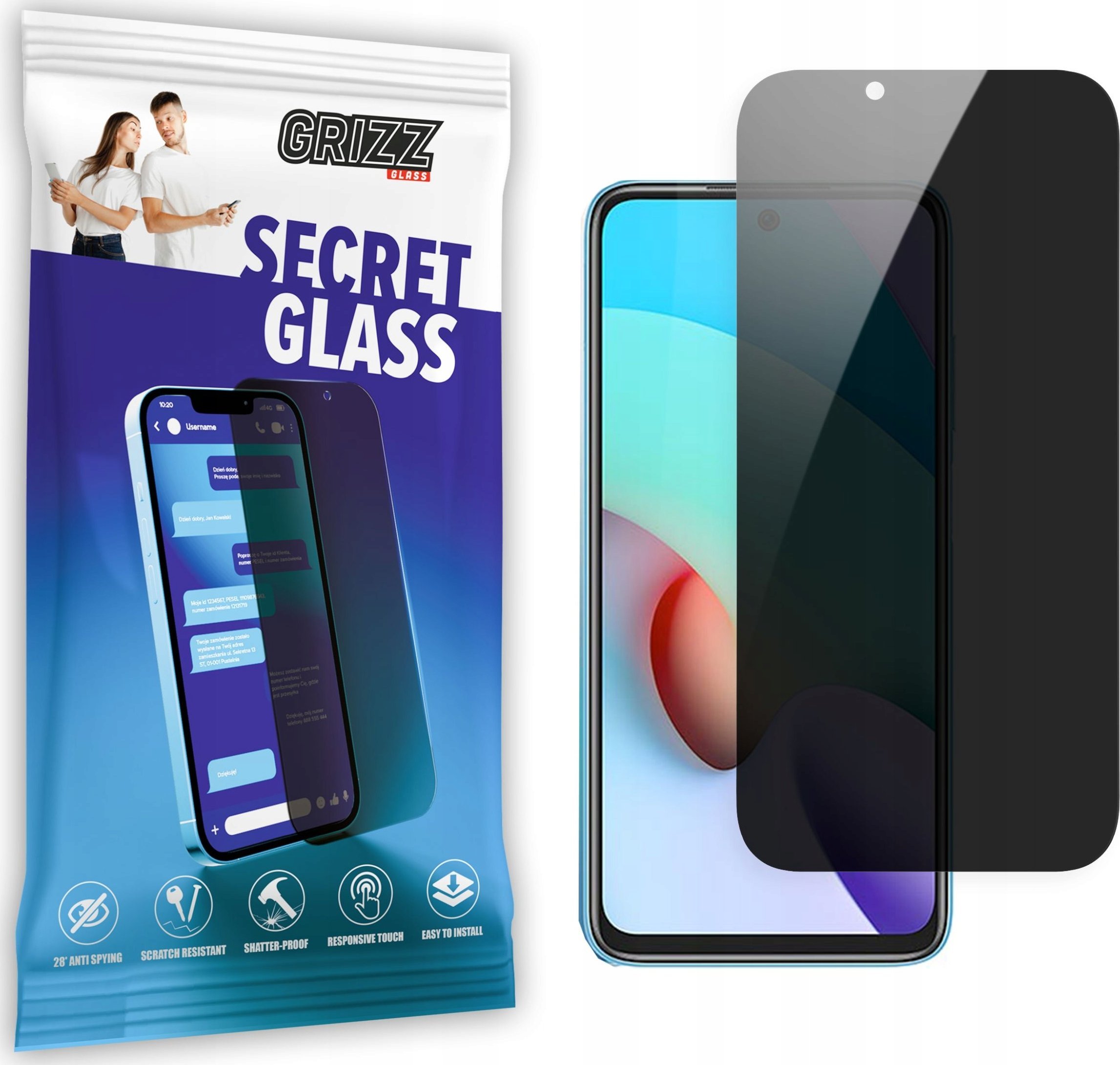 Xham mbrojtës privacy Grizz SecretGlass për Xiaomi Redmi 10C, qeramik, transparencë e errët