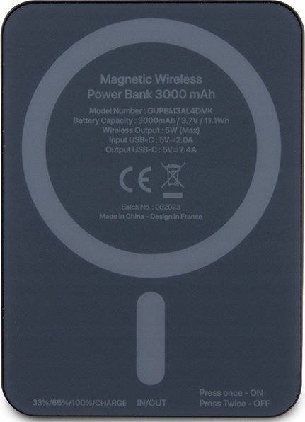 Powerbank pa tela Guess GUPBM3AL4DMK, 3000mAh, 5W, MagSafe, i zi