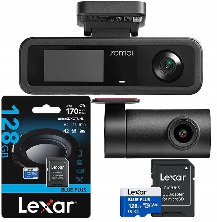 Kamerë veture 70mai T400, 3 kanale, GPS Wi-Fi, me kamerë të pasme RC21 dhe kartelë Lexar 128GB