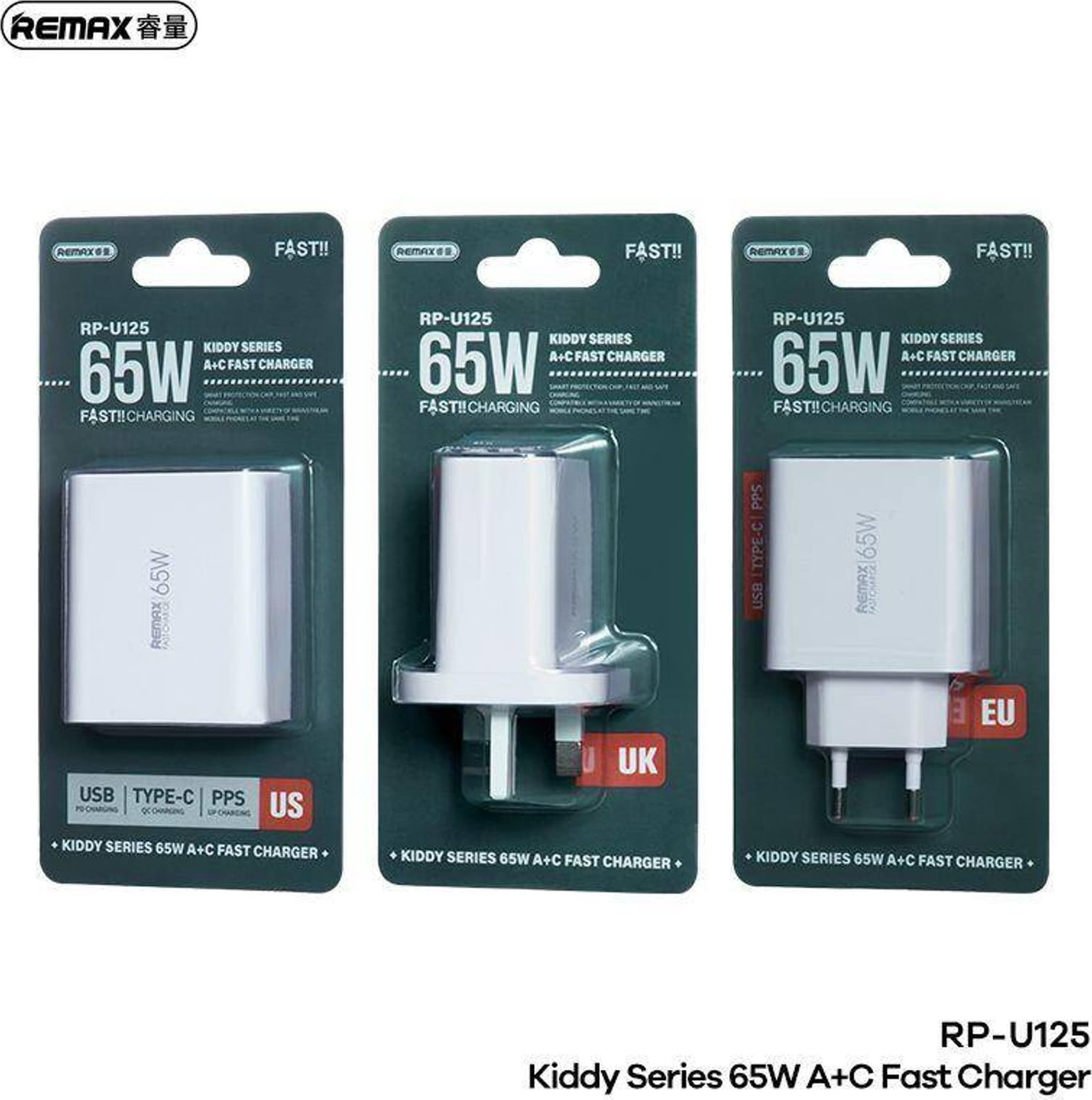Полнач за ѕид Remax Kiddy Series RP U125, 65W, USB и USB C, бел