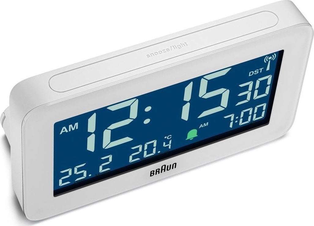 Radio me alarm Braun BC10 DCF, dixhitale, me ekran LCD, e bardhë