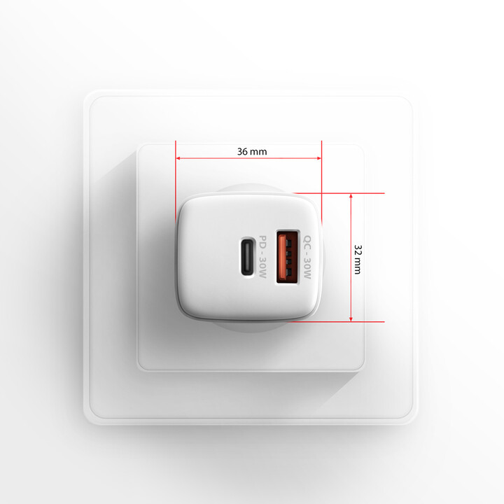 Karikues AXAGON ACU-PQ30, USB-A, USB-C, PD, QC4+, 30W, i bardhë