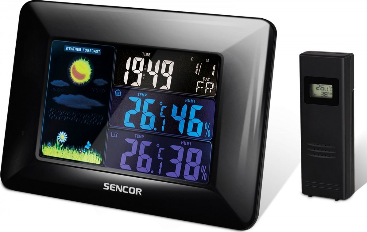 Stacion moti Sencor SWS 4250, ekran LCD me ngjyra, sensor wireless, i zi