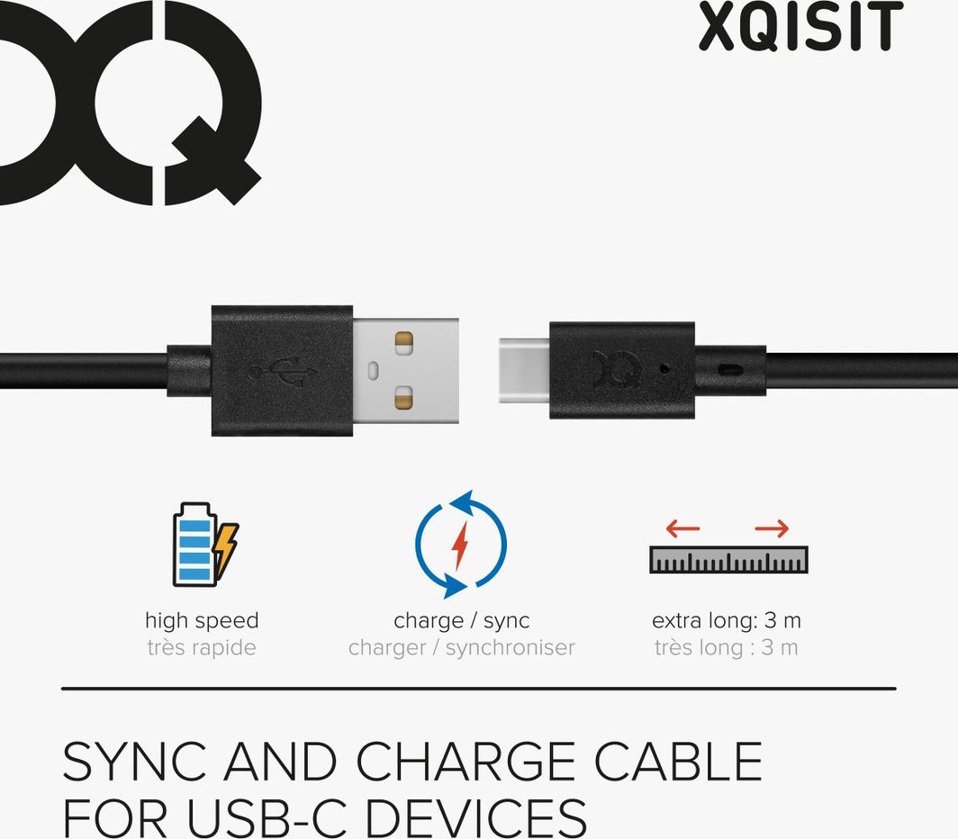 Kabllo Xqisit XQISIT Charge & Sync USB C 2.0 USB - USB A ,3m, e zezë