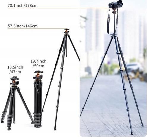 Tripod fotografik K&amp;F Concept KF09.105, lartësi 178 cm, ngarkesë 15 kg, i zi