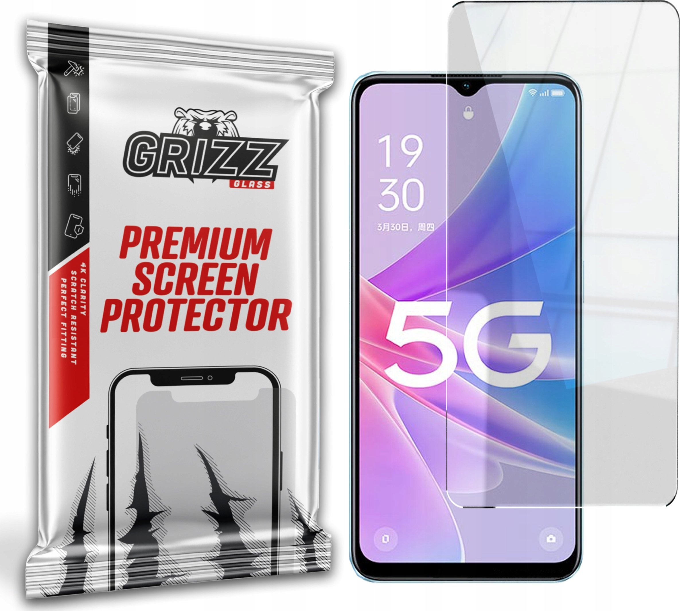 Xham mbrojtës hibrid GrizzGlass HybridGlass për Oppo A1x 5G, transparant