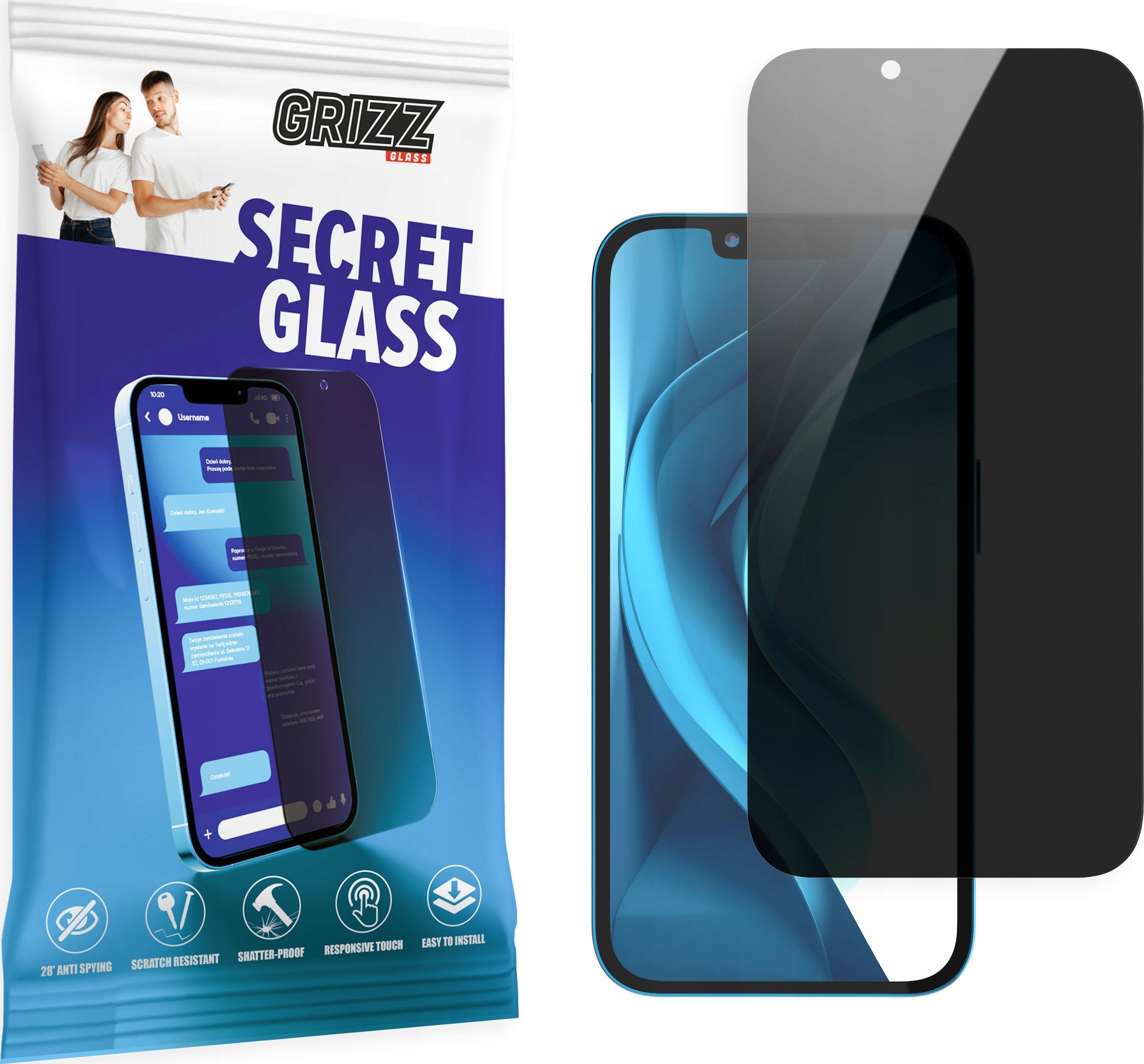 Заштитно стакло GrizzGlass Matte SecretGlass за Huawei P20 Pro, ефект на приватност, проѕирно