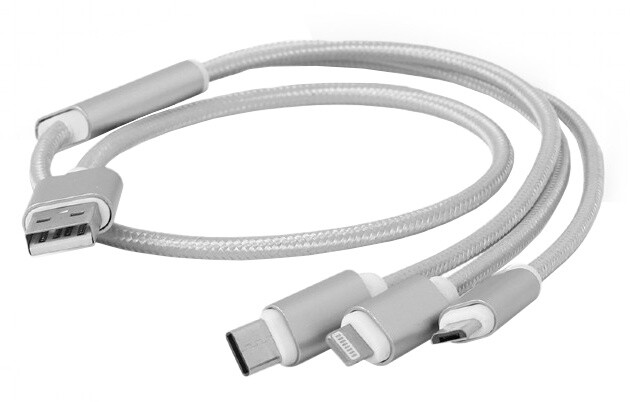 Gembird CABLEXPERT кабел USB A Male/Micro B + Type-C + Lightning, 1m, молња, сребро
