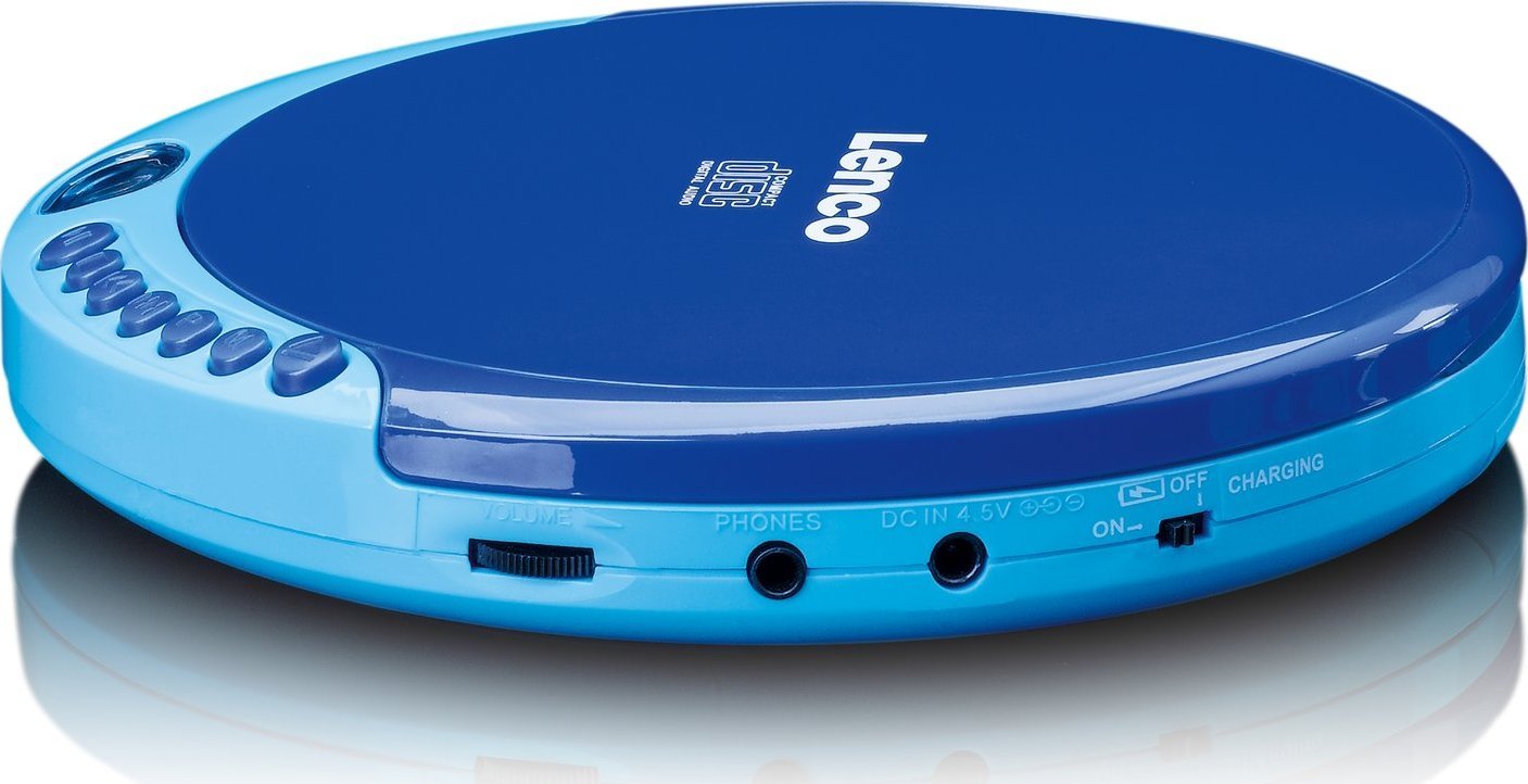 Портабилен CD плеер Lenco CD-011, LCD екран, приклучок за слушалки 3.5 mm, сина боја