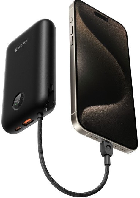 Powerbank Swissten Voltbox 35W, 20000 mAh, kabllo USB C dhe Lightning, i zi