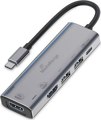 Adapter multiport USB C Mediarange MRCS511, 5 në 1, 4K, argjendtë