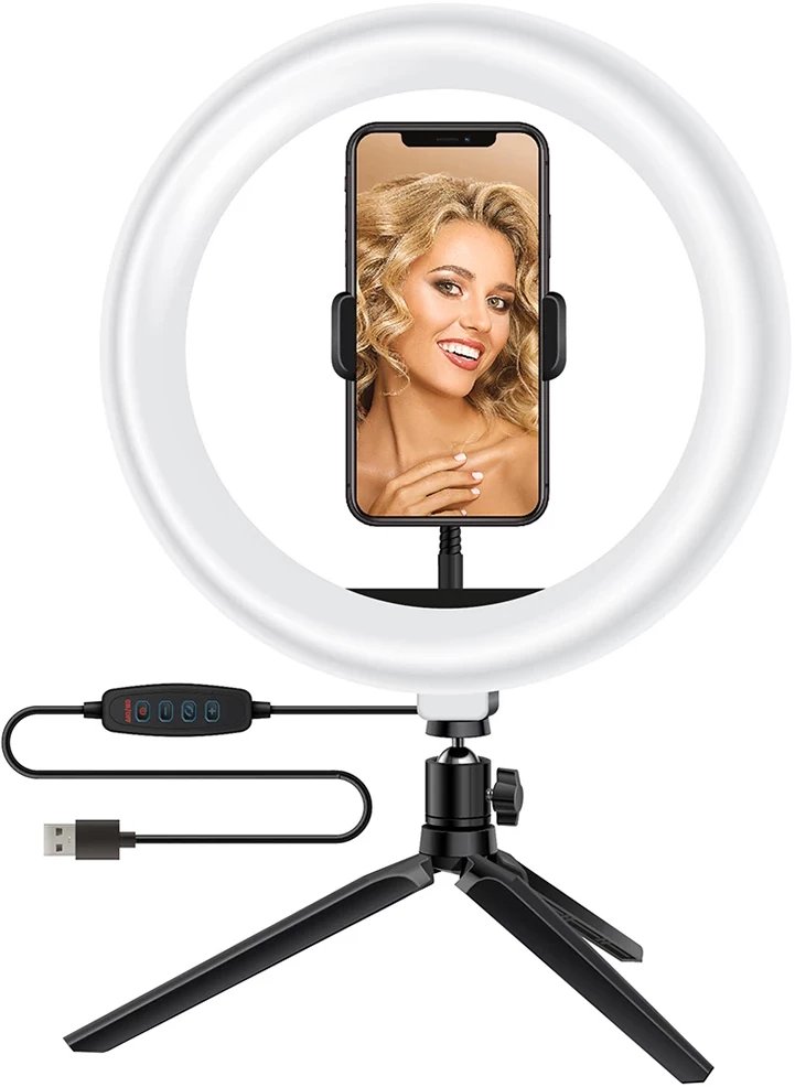 Dritë LED unazore Puluz PKT3062B, 30 cm, stativ 165 cm, 3 mbajtëse telefoni