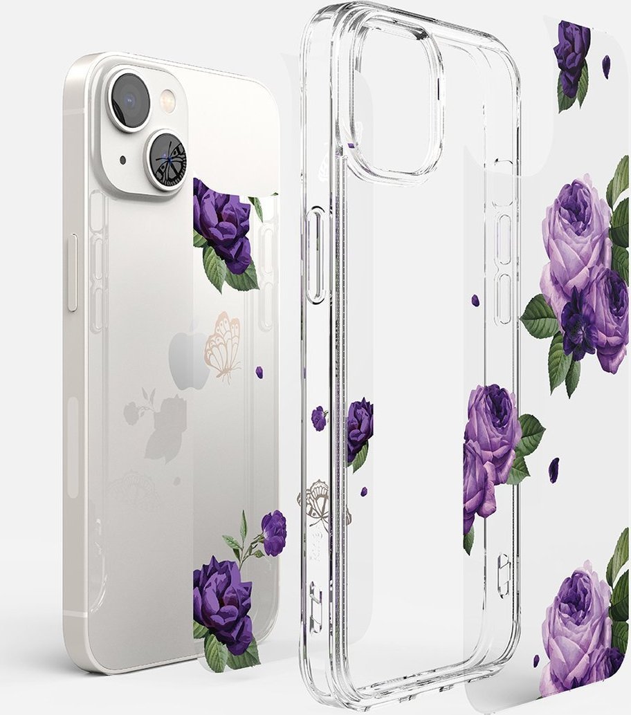Mbulesë mbrojtëse Ringke Fusion Design për iPhone 14 Plus, xhel dhe pjesë e pasme e fortë, transparente Purple Rose