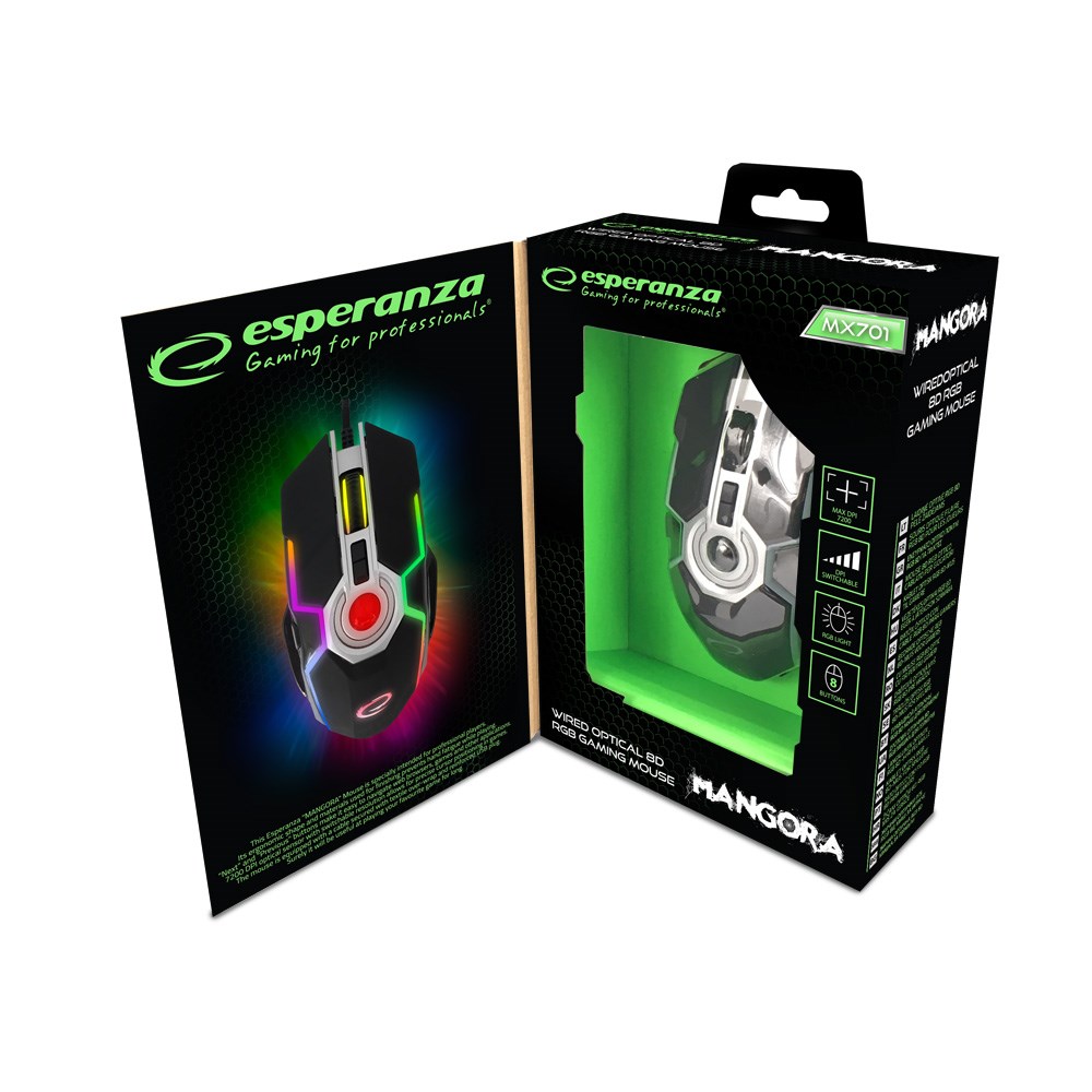 Maus Esperanza EGM701, Gaming, USB Type-A, shumëngjyrësh