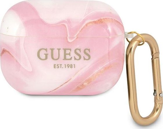 Mbulesë Guess TPU Shiny Marble për Apple AirPods Pro, silikon, rozë