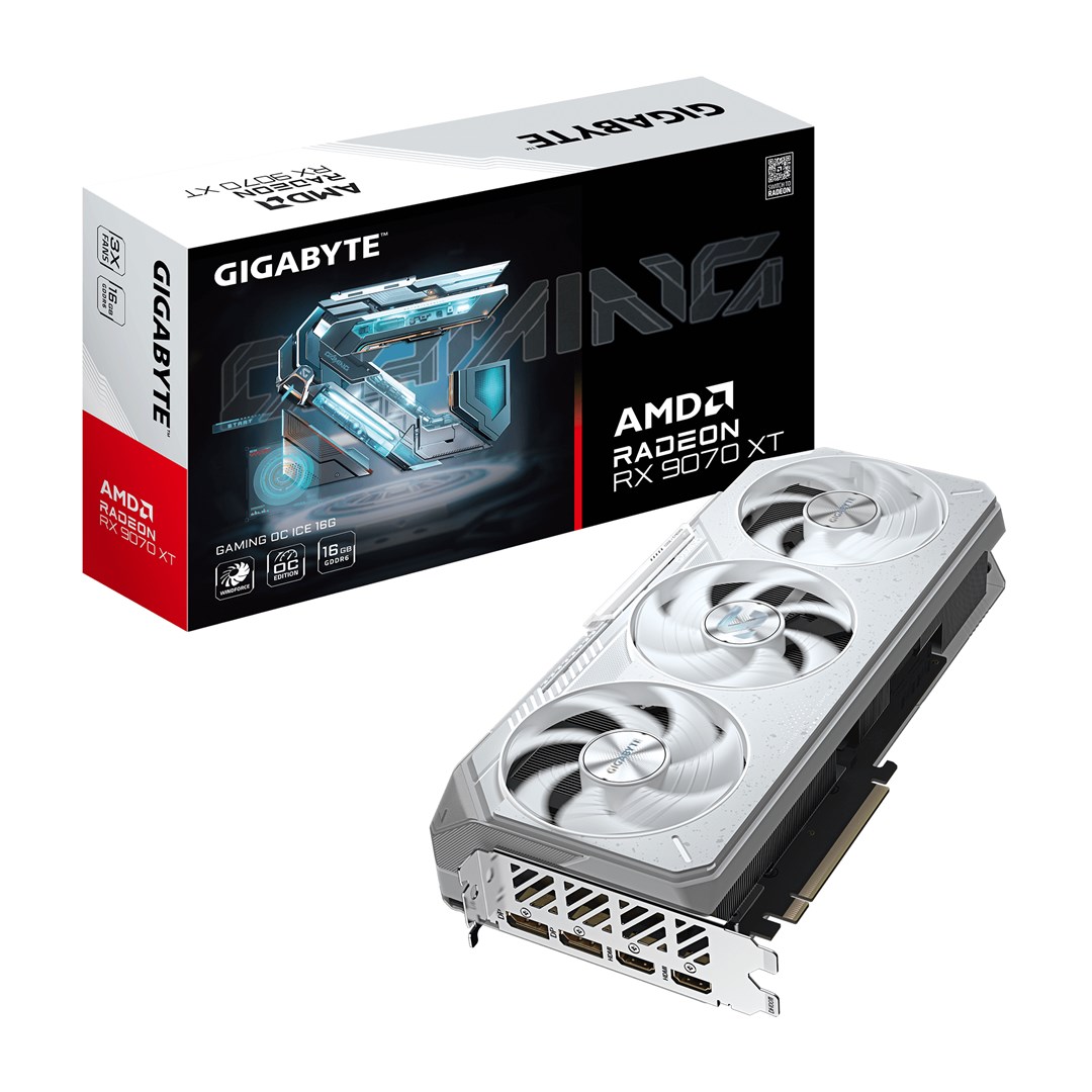 Kartë grafike GIGABYTE Radeon RX 9070 XT GAMING OC ICE, 16GB GDDR6, e bardhë