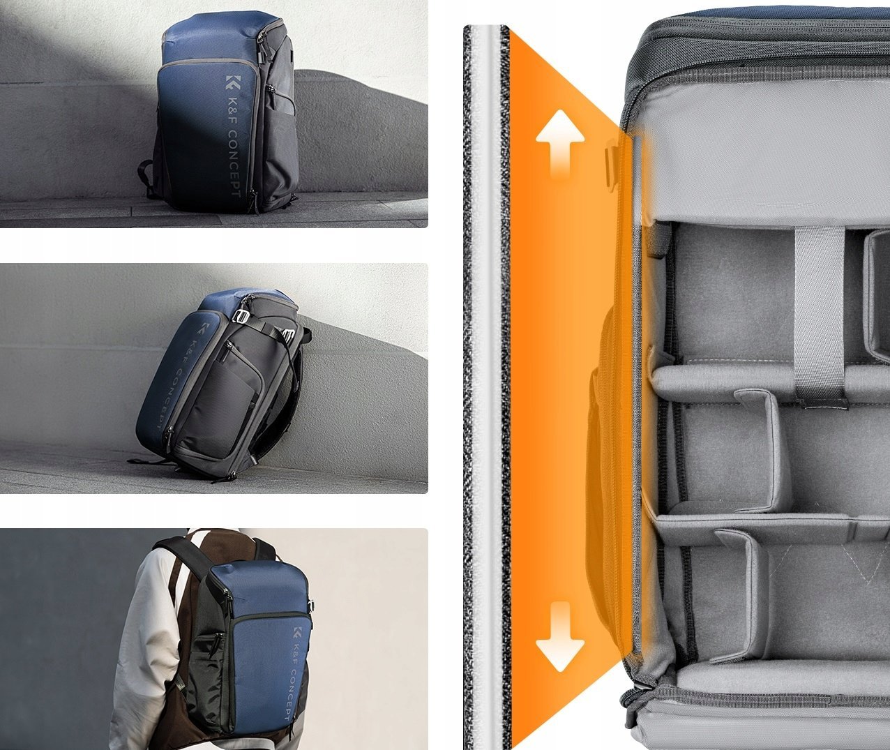 Ранец за фотографска опрема K&amp;F Concept KF13.128.v2, 25L, за Canon Nikon, сина