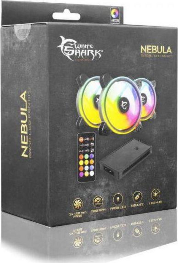 Ventilator White Shark Nebula me 3 pako + Hub + Pilot (1262-04-V NEBULA - ARGB KIT)