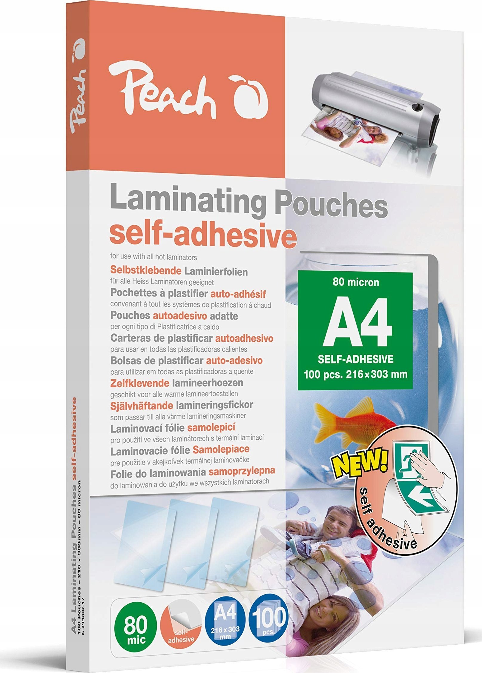Ламинирачки фолии Peach S-PP580-15, A4, самолепливи, 100 парчиња
