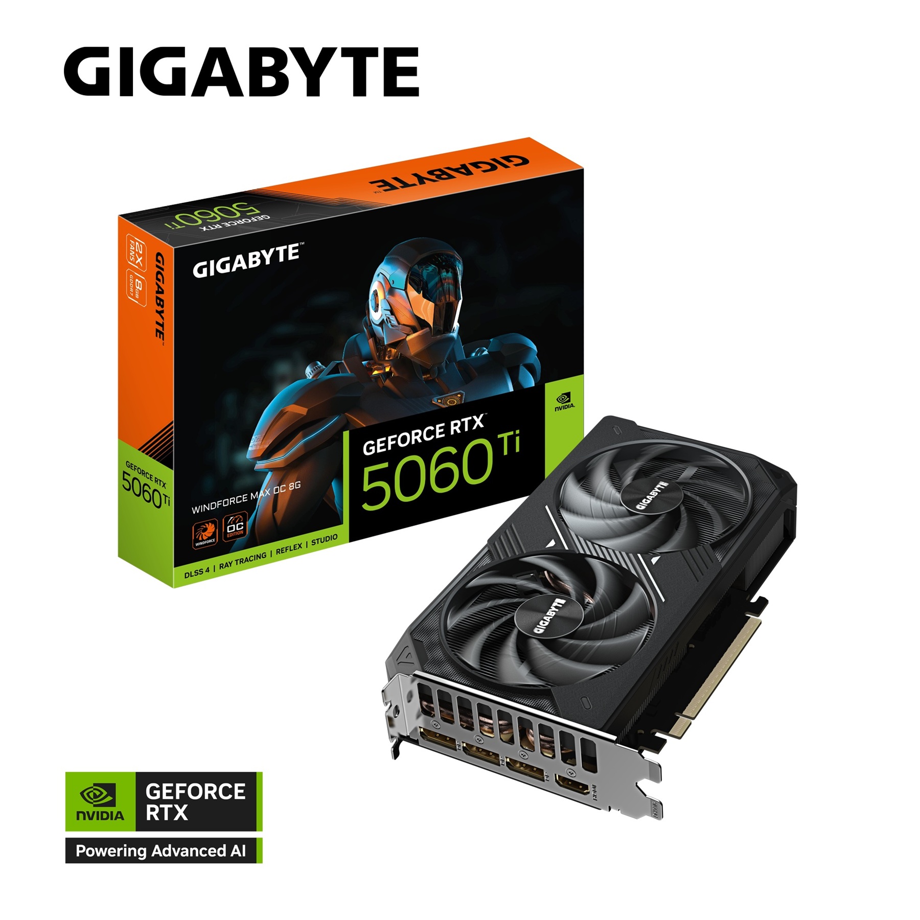 Kartë grafike GIGABYTE GeForce RTX 5060 Ti WINDFORCE MAX OC, 8GB GDDR7, PCI-E 5.0, e zezë