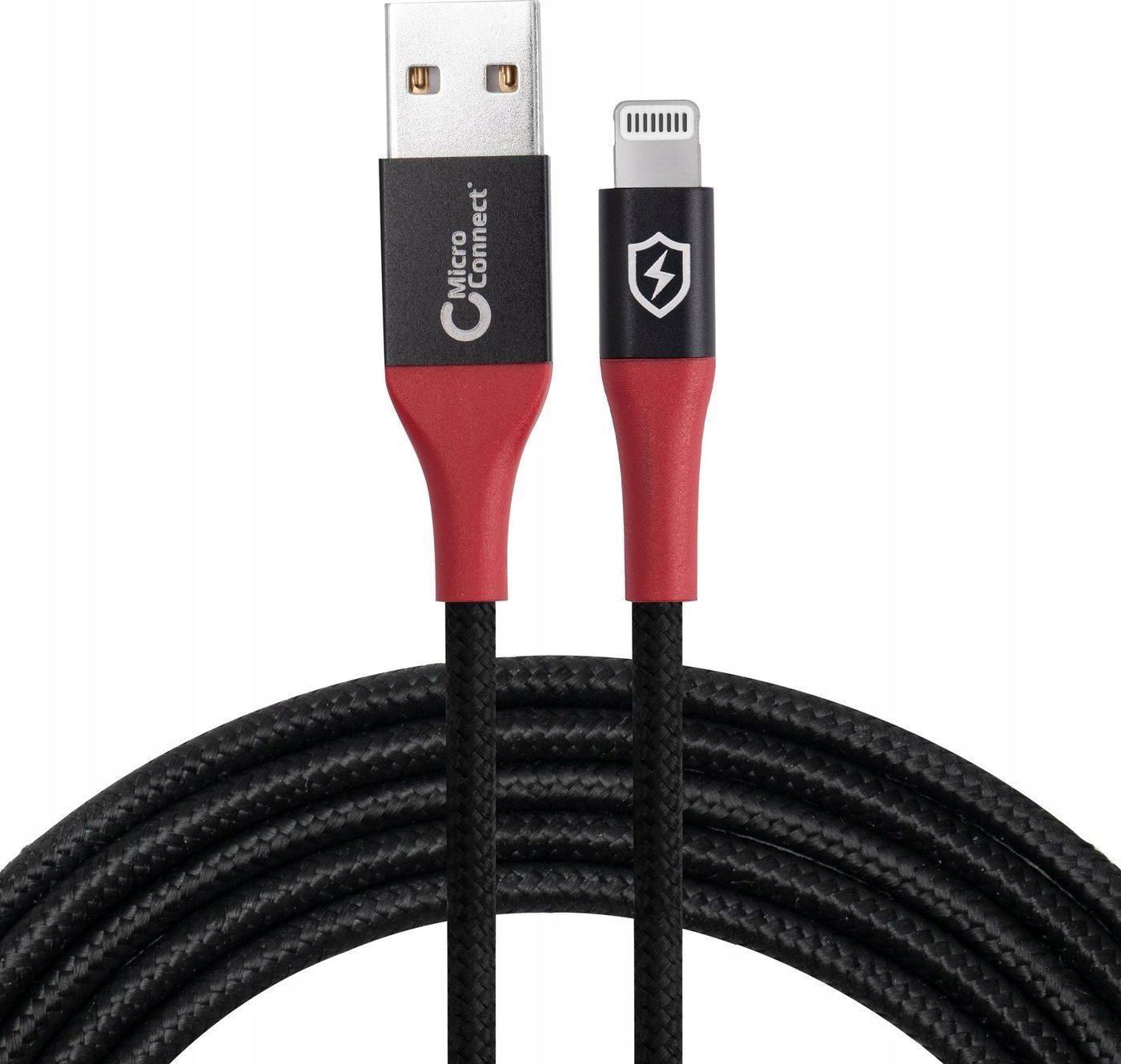 Kabllo USB MicroConnect Lightning në USB A, 1.5m, 2.4A, e zezë