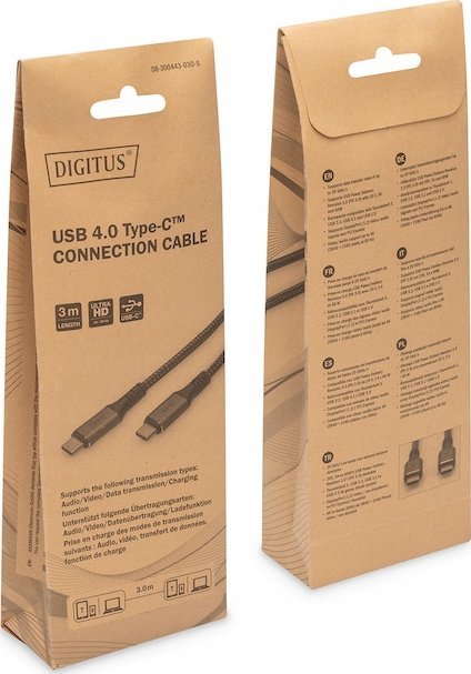 Kabllo Digitus USB 4.0 Type C, 20 Gbit/s, 8K, 60 W, gri