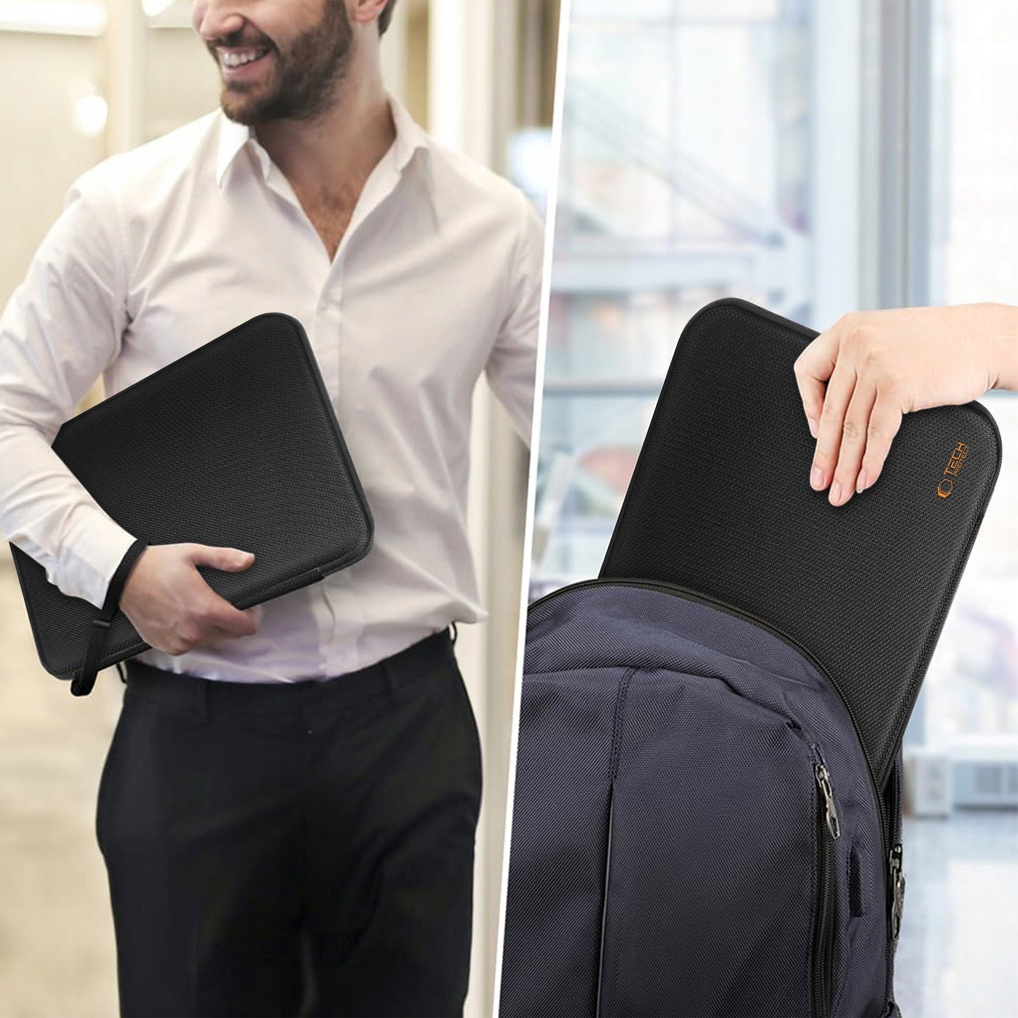 Заштитна кутија за лаптоп Tech-Protect Hardpouch, 13-14\", црна портокалова