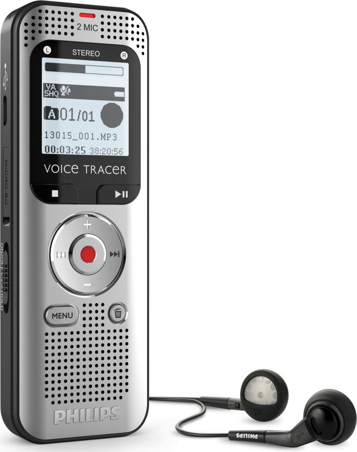 Снимач на глас Philips Voice Recorder DVT2010, 8GB, microSD, сребрен