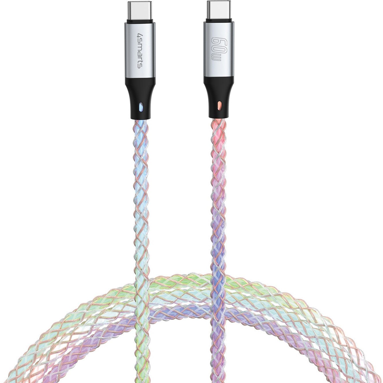 Kabllo USB 4smarts RGBCord, USB-C në USB-C, 60W, 1.5m, shumëngjyrëshe