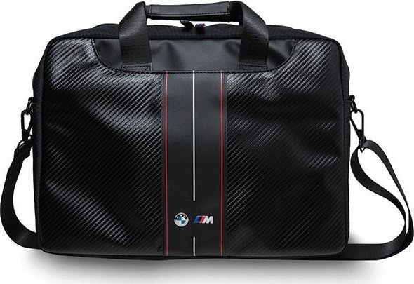 Çantë laptopi BMW BMCB15COMSCAKR, 16", najlon dhe lëkurë ekologjike, e zezë me vija të kuqe