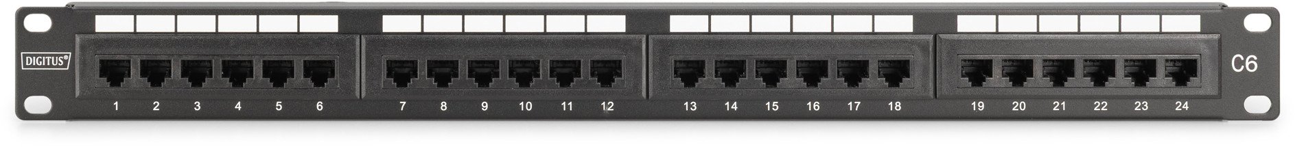 Patch panel Digitus CAT 6 Class E, 24 porta, 19", i paekranizuar