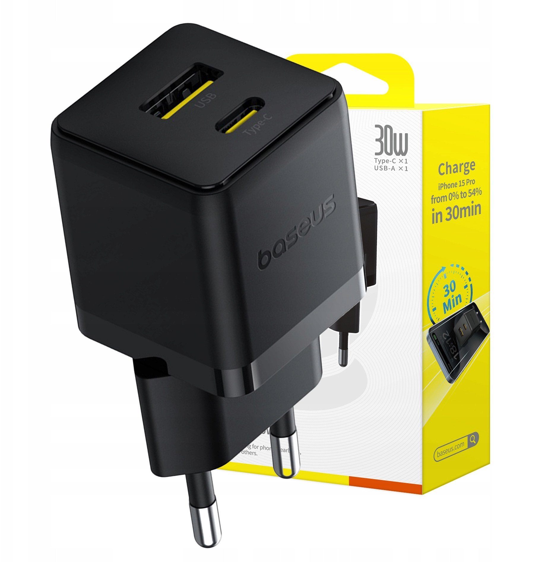 Полнач за ѕид Baseus Palm, 30W, USB и Type C, црн