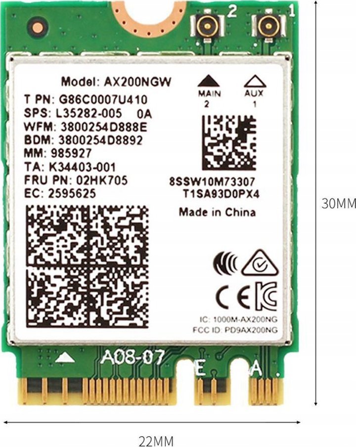 Adapter rrjeti Intel Wi-Fi 6 AX200, M.2 2230, Bluetooth 5.0, 802.11ax