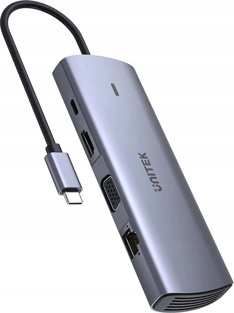 Hub USB C Unitek 9in1, HDMI VGA, Gigabit Ethernet, gri