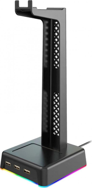 Mbajtëse për kufje Vakoss, 3x USB, RGB, e zezë