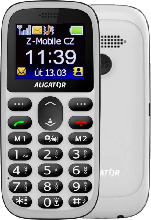 Celular Aligator A510 Senior, i bardhë / zi + bazë karikimi 