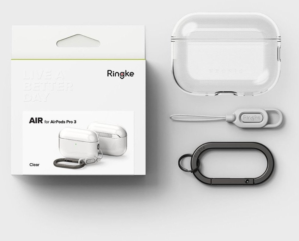 Заштитна маска Ringke Air Series за AirPods Pro 3, TPU, со карабин, проѕирна