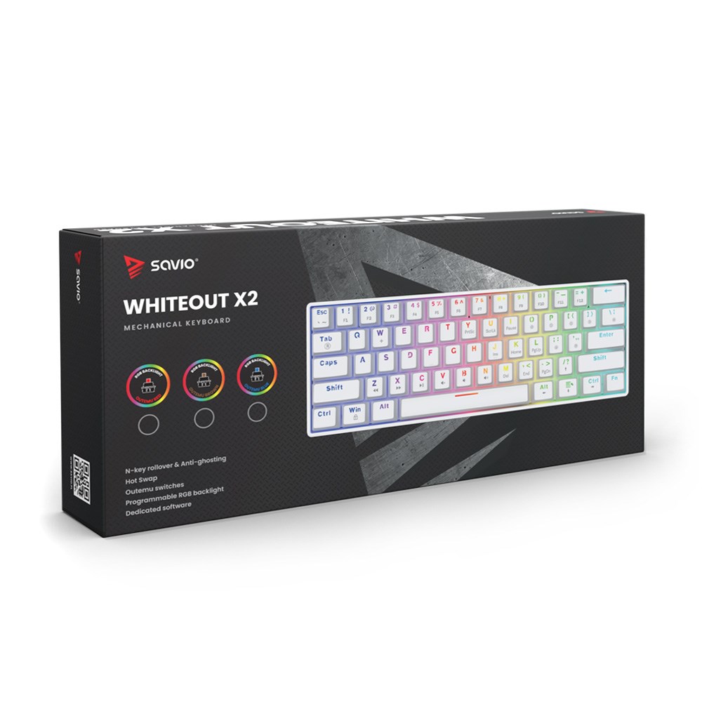 Tastierë mekanike Savio Whiteout X2 OUTEMU Blue, 60%, e bardhë