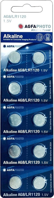 Bateri alkaline Agfa LR55 AG8, 1.5V, 10 copë