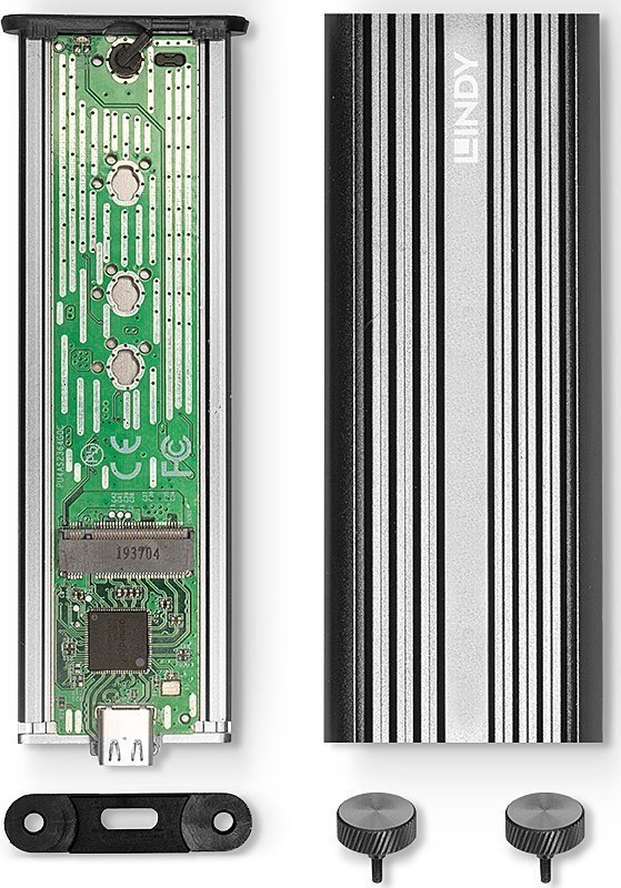Kuti eksternale SSD Lindy 43318, M.2 në USB Type C, 20 Gbit/s, ngjyrë argjendi