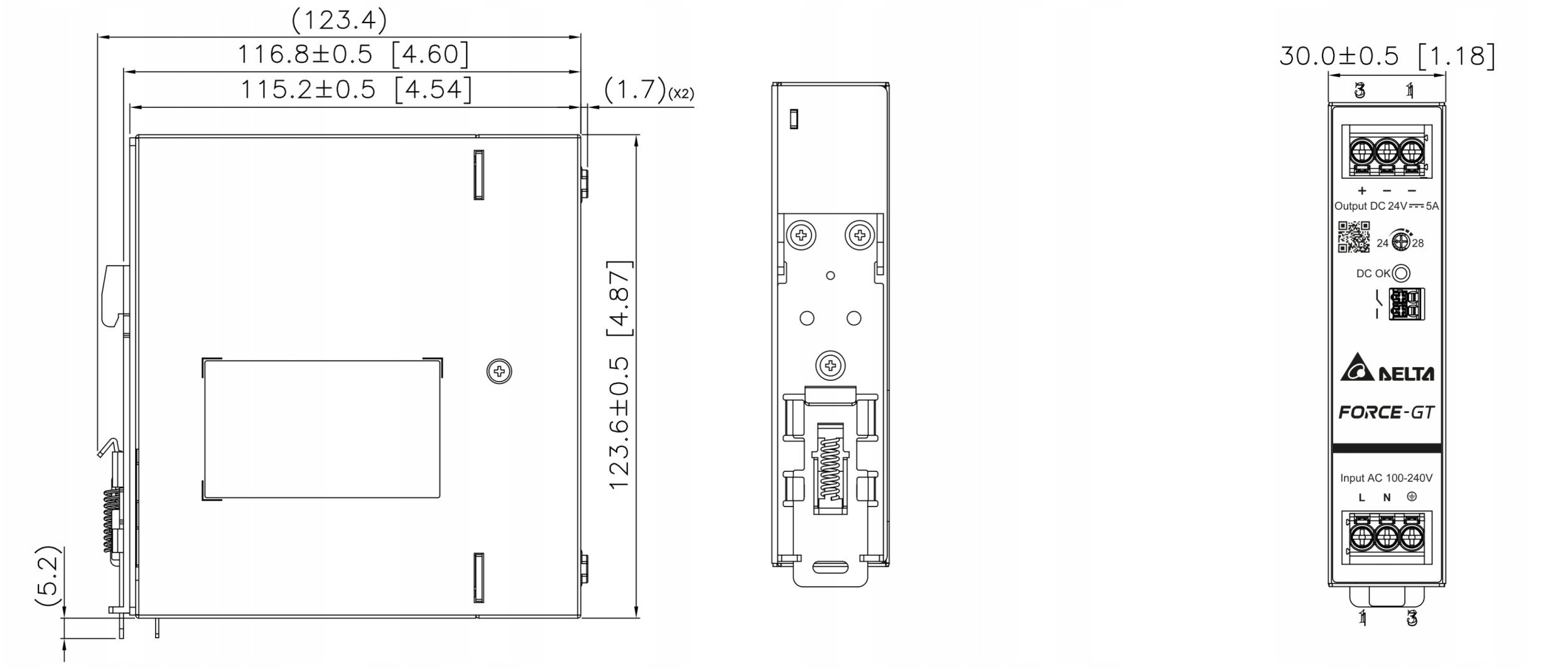 Furnizim energjie DIN Delta Electronics DRF-24V120W1GBA, 24V, 120W, gri