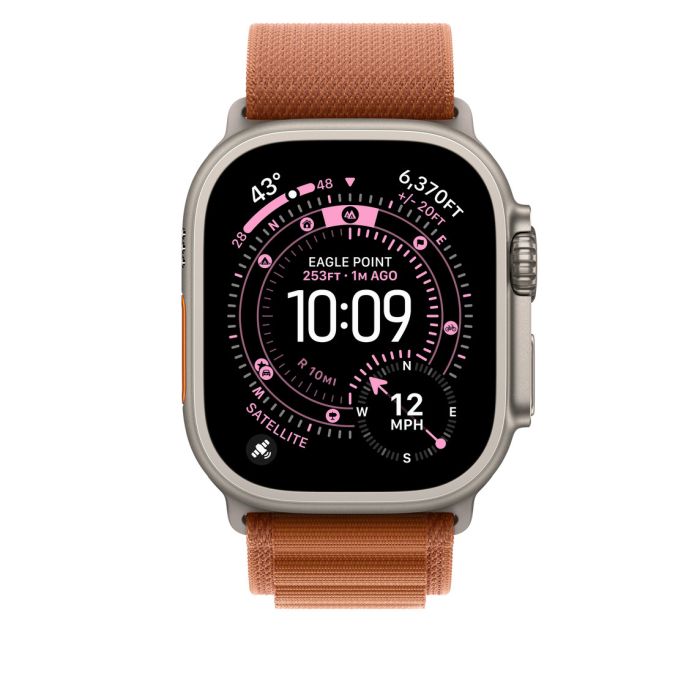 Apple Watch 49mm Loop, Terra Cotta Alpine Loop, Medium, Natural Titanium Finish