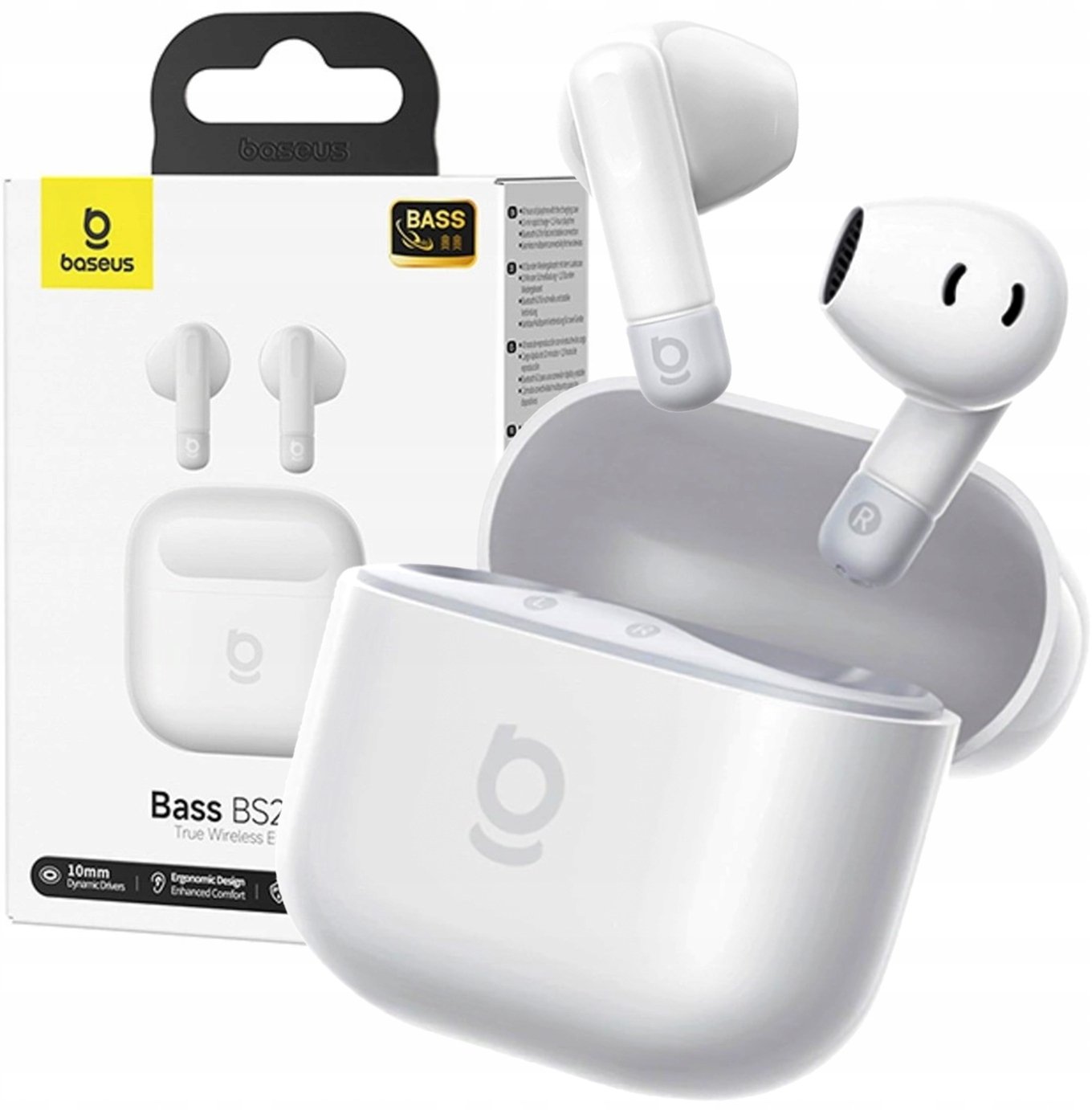 Kufje True Wireless Bass BS2 Lite, Bluetooth 6.0, me kuti karikimi, të bardha