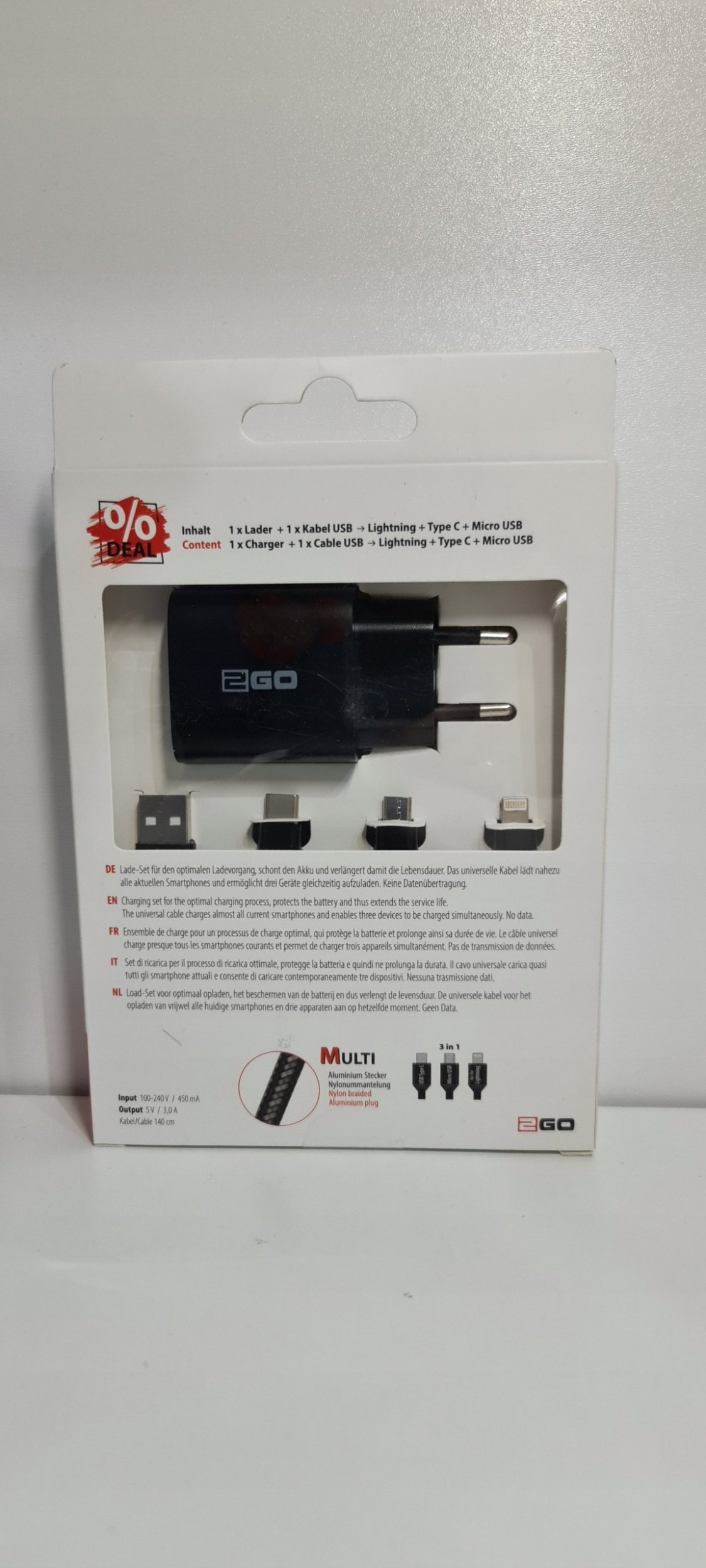 Полнач за телефон 2GO 797257, 1x USB, 5V, црн