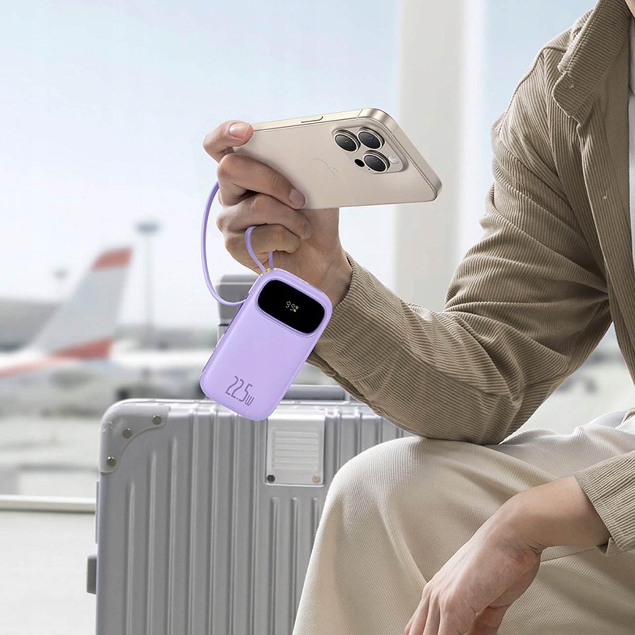 Power bank Baseus, 22.5W, 10000mAh, kabllo USB C dhe Lightning tërheqëse, e zezë