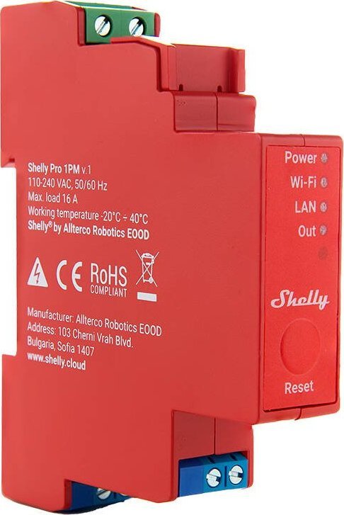 Rele inteligjente Shelly Pro 1PM, 1 kanal, 16A, WiFi LAN Bluetooth