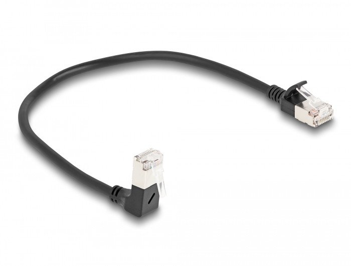 Kabllo rrjeti Delock RJ45 Cat.6A, S/FTP Slim, 0.25m, e zezë