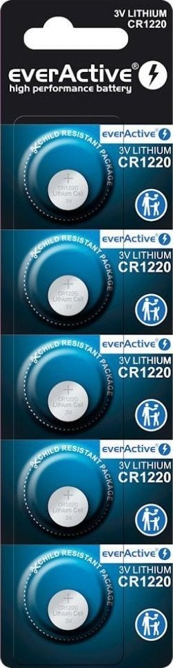 Bateri litium EverActive CR1220, 3V, set 5 copë, argjendta
